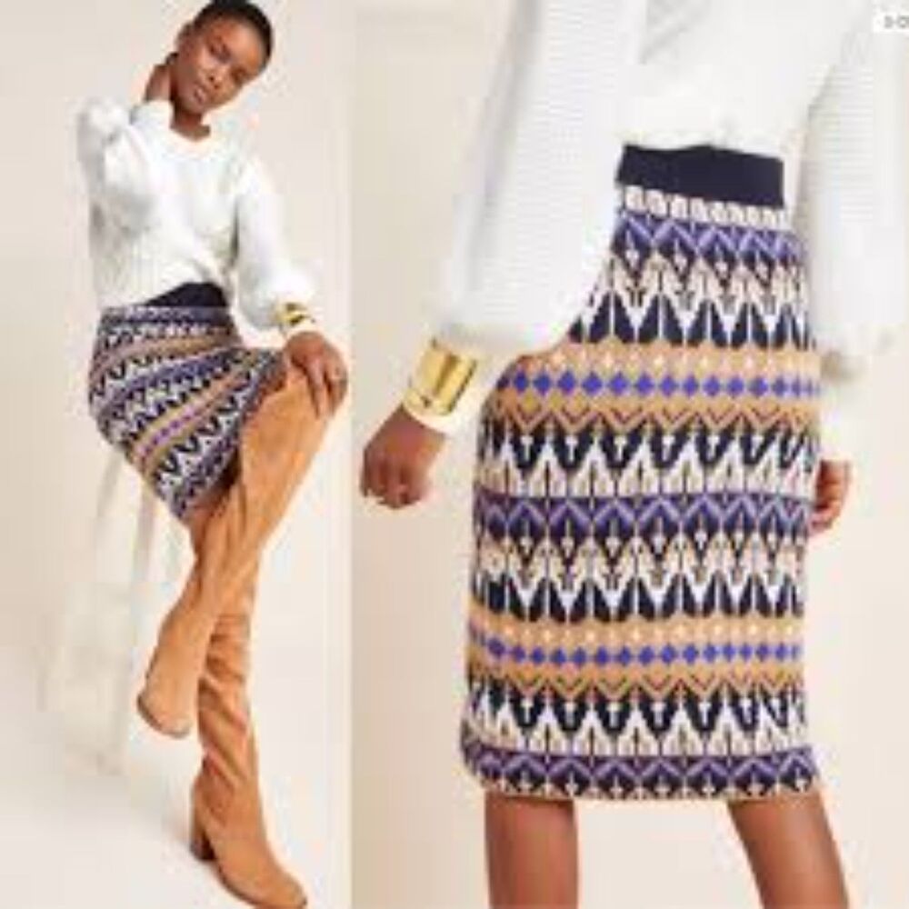Anthropologie Geometric Pencil Wool Cashmere Blend Skirt Small Saiorse Fair Isle